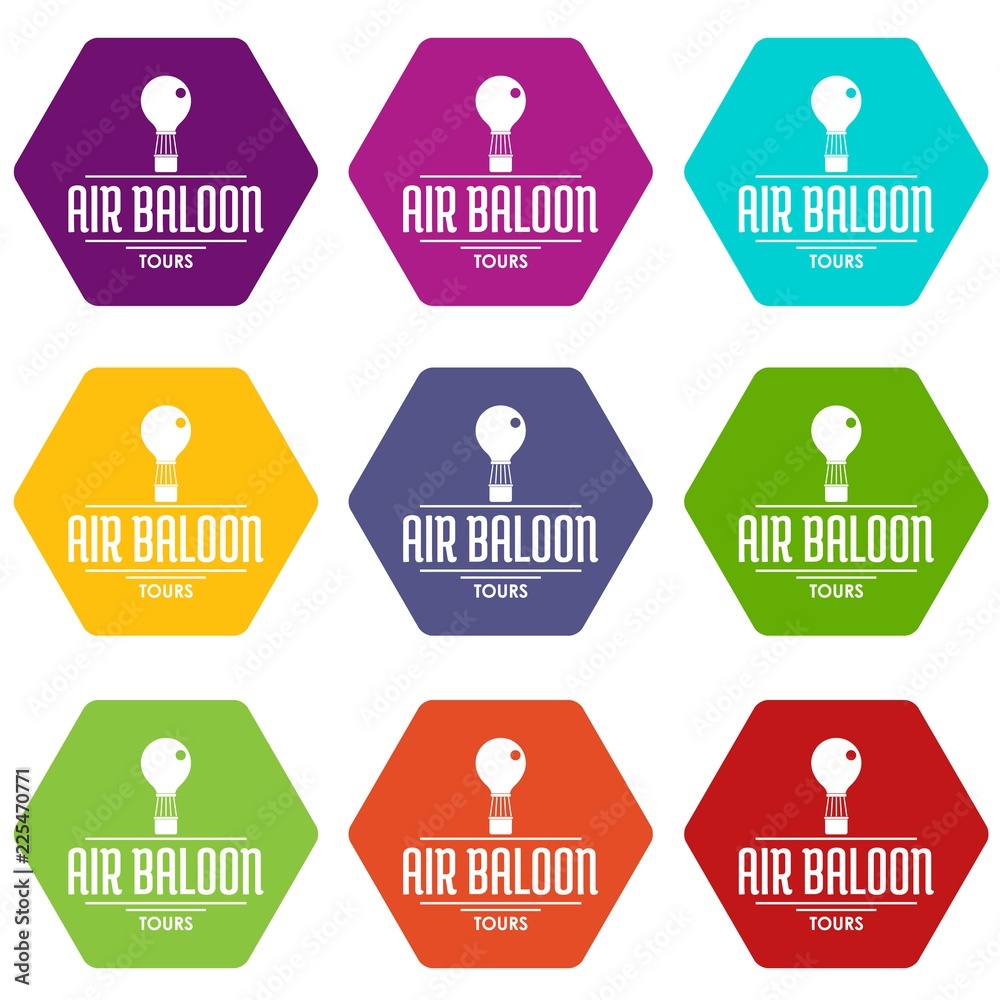 Travel air balloon icons 9 set coloful isolated on white for web