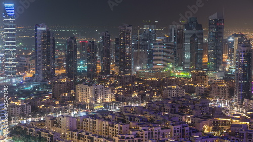 Dubai downtown night timelapse. Top view from above © neiezhmakov