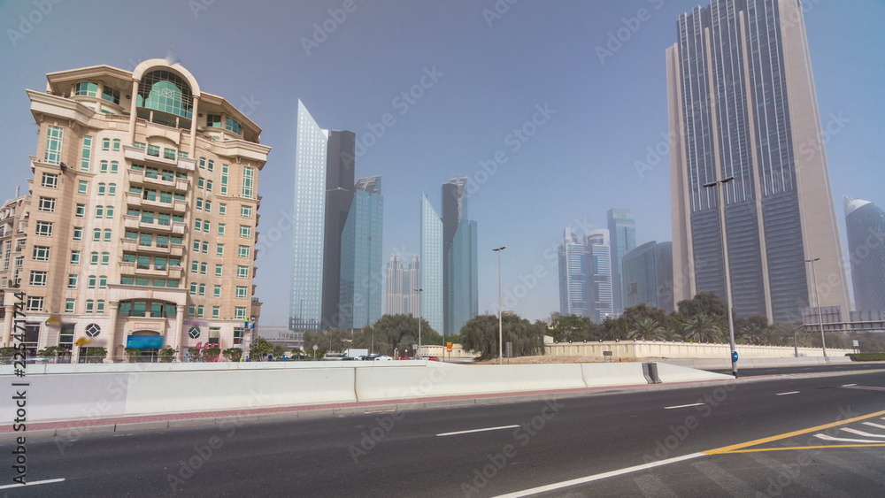 Dubai financial centre with skyscrapers timelapse hyperlapse