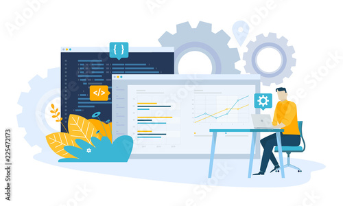 Vector illustration concept of SEO. Creative flat design for web banner, marketing material, business presentation, online advertising.
