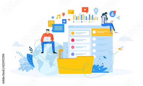 Vector illustration concept of social media. Creative flat design for web banner, marketing material, business presentation, online advertising.
