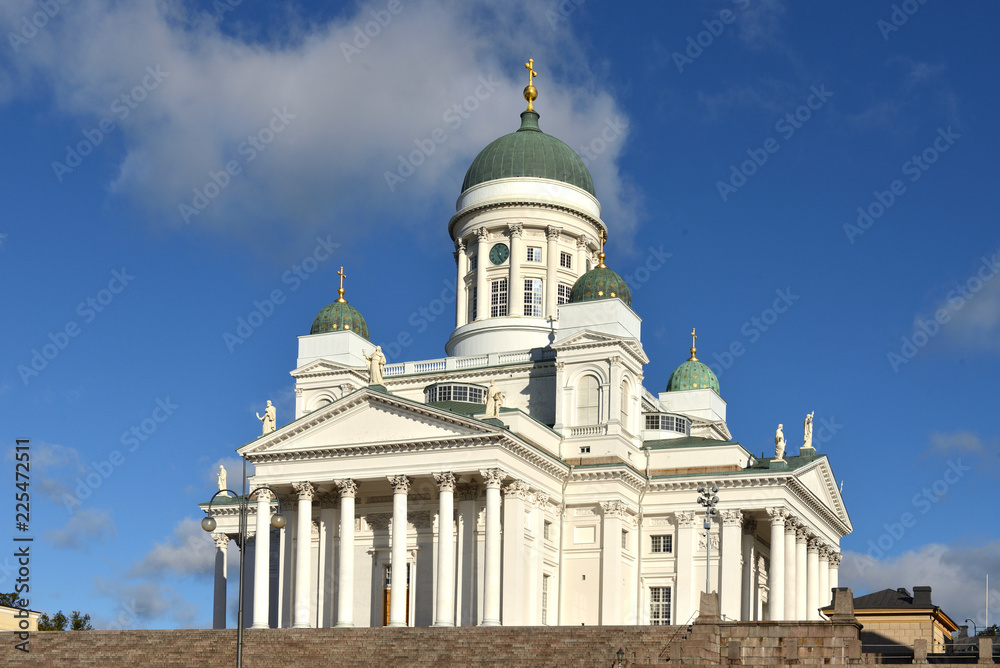 Finnish Evangelical Lutheran cathedral of Diocese (1852) of Helsinki, located in neighborhood of Kruununhaka. Suomi