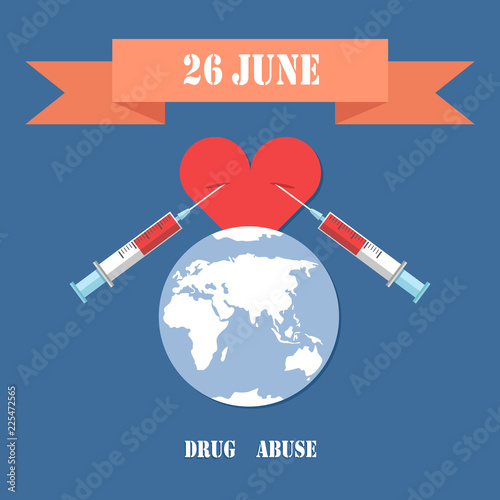 Drug Abuse Poster with Two Syringe in Heart Vector