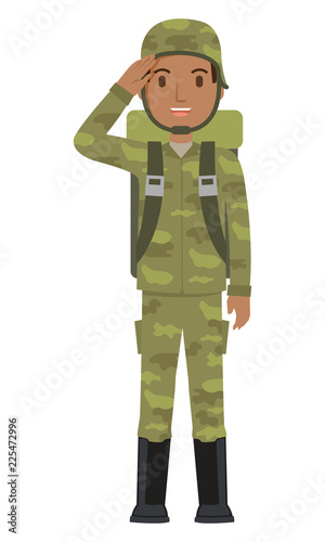 African soldier homage to the commandant after win war