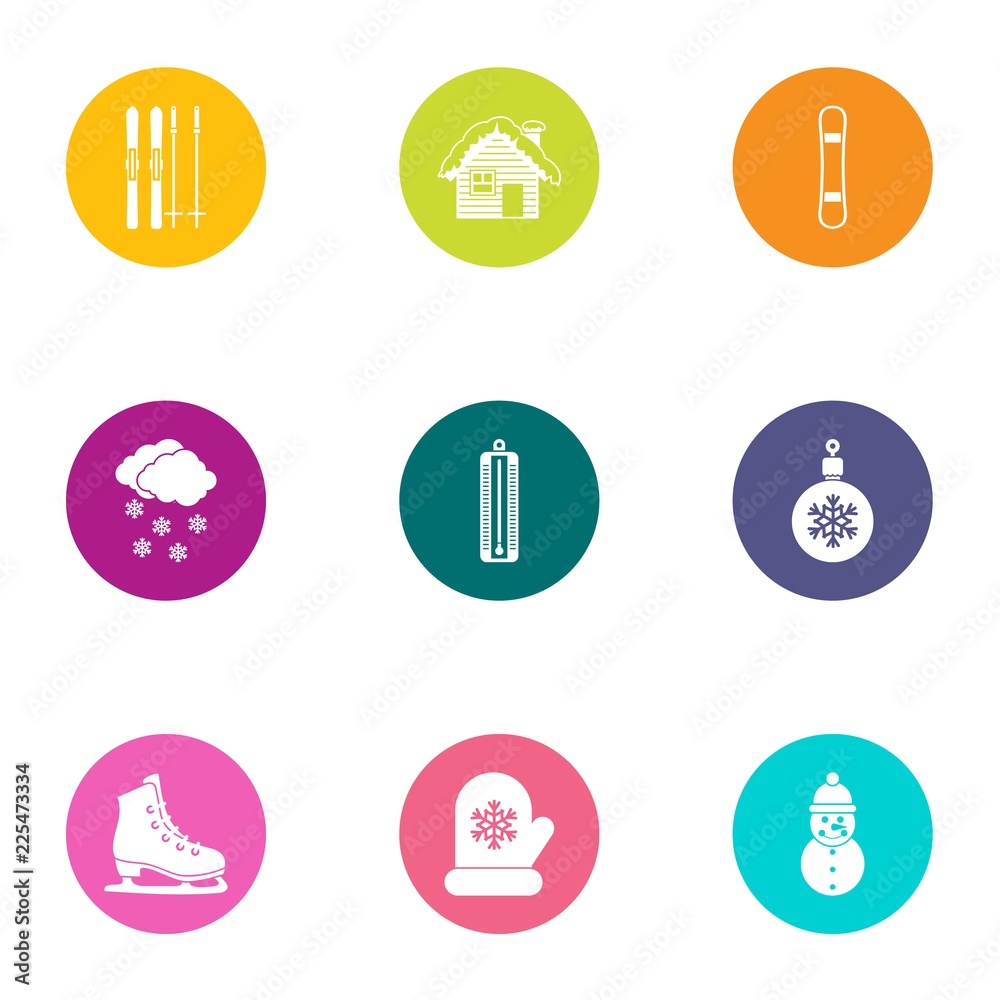 Winter moment icons set. Flat set of 9 winter moment vector icons for web isolated on white background