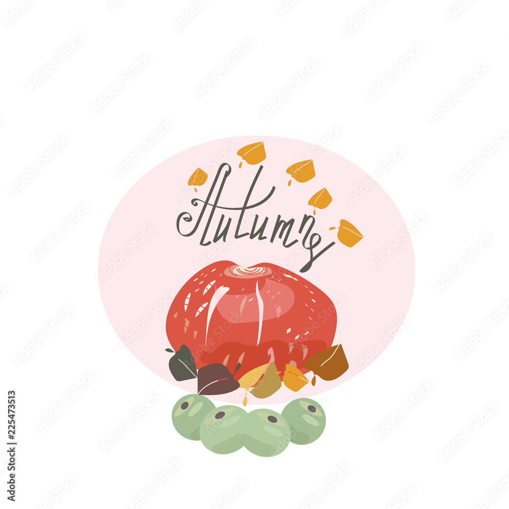 Fototapeta premium Harvest or Thanksgiving background with pumpkins, apples and fallen leaves on wooden background with copyspace. Halloween, Thanksgiving day, seasonal autumnal concept