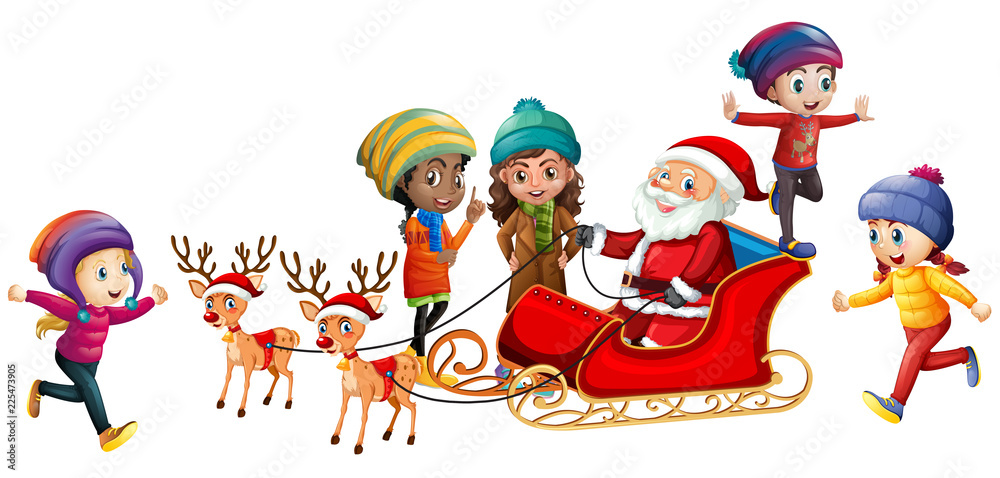 Santa and children on white background
