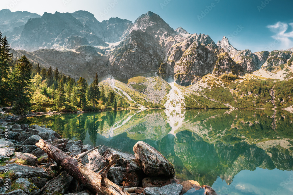 Fototapeta premium Tatra National Park, Poland. Small Mountains Lake Zabie Oko Or M