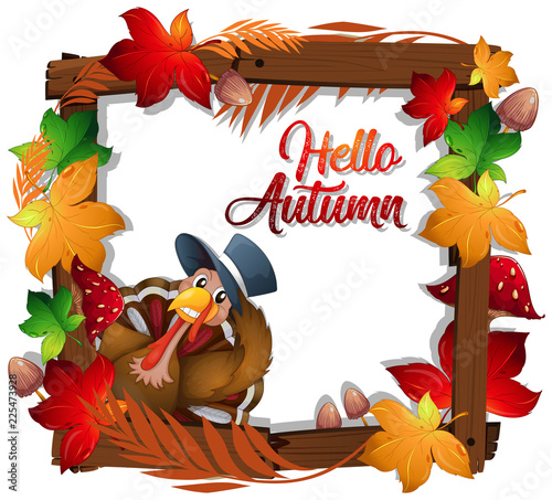 Happy autumn turkey wooden frame
