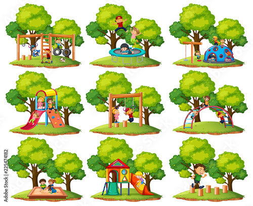 Set of playground park scenes