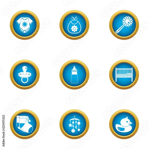 Babyish icons set. Flat set of 9 babyish vector icons for web isolated on white background