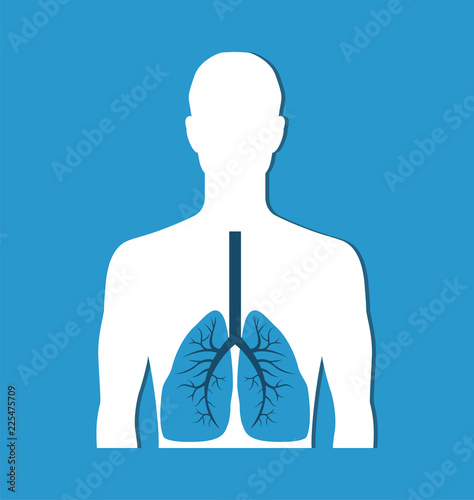 Human Lungs Banner Isolated on Blue. Vector Icon