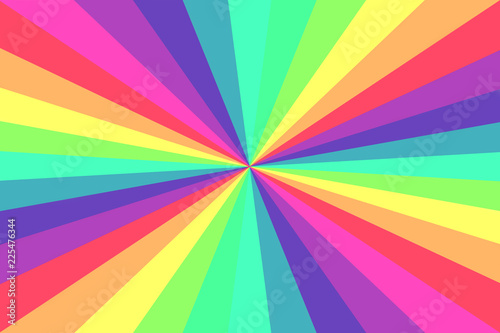 Pop art comic style rainbow colored sunbeam rays background