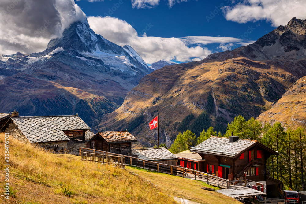 Swiss Alps. Landscape image of Swiss Alps with Matterhorn during autumn morning.