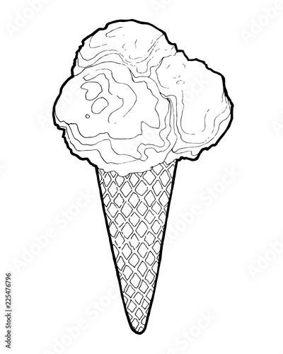 Ice Cream in a waffles isolated on chalkboard background. Hand drawing doodle vector
