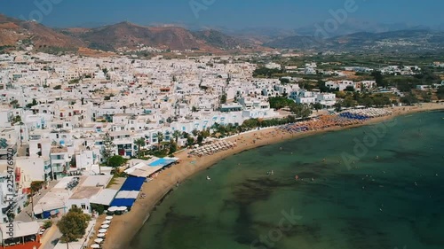 White houses and the beach of Saint George on the island of Naxos.