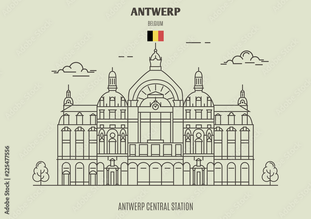 Antwerp Central Station, Belgium. Landmark icon