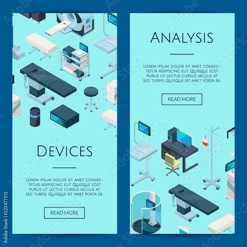Vector isometric hospital icons web banner and poster templates illustration