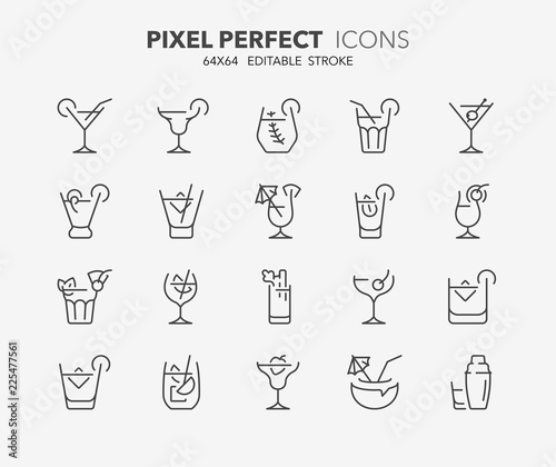 cocktails thin line icons