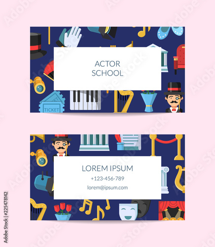 Vector flat theatre icons business card template for talent agency or actor classes illustration photo