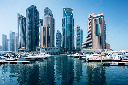 Marina Promenade in Dubai city, UAE, United Arab Emirates. Clear blue sky at the day © Ivan Kurmyshov