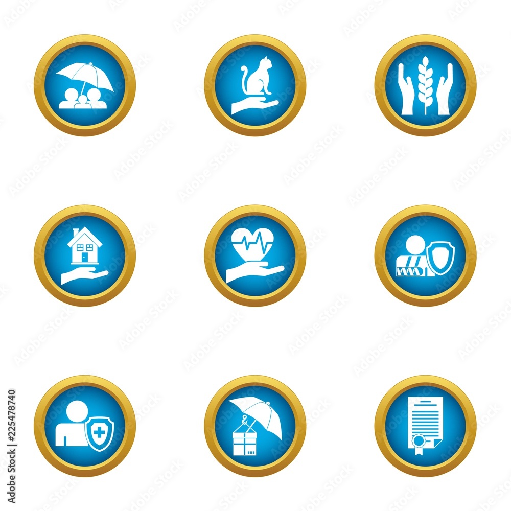 Protection insurance icons set. Flat set of 9 protection insurance vector icons for web isolated on white background