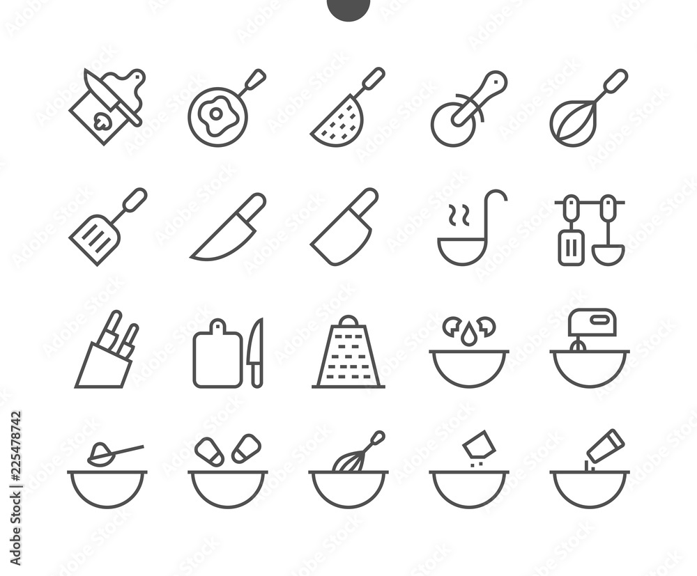 Cooking UI Pixel Perfect Well-crafted Vector Thin Line Icons 48x48 Grid for Web Graphics and Apps. Simple Minimal Pictogram Part 2-3