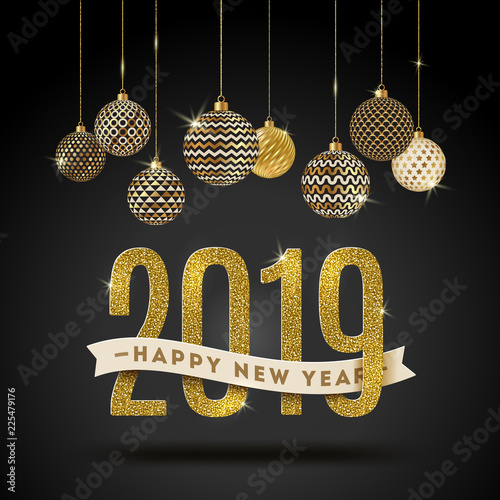 Happy New Year 2019 - holidays vector illustration.