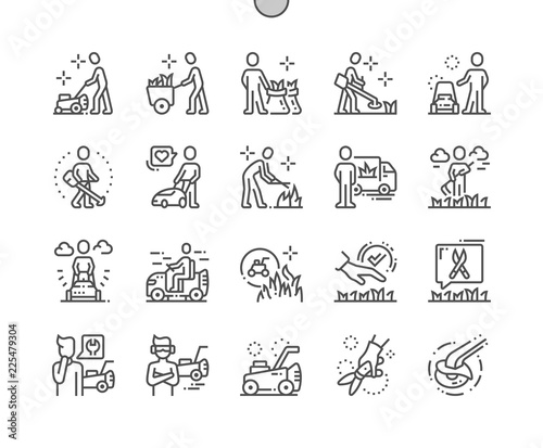 Workers cutting grass Well-crafted Pixel Perfect Vector Thin Line Icons 30 2x Grid for Web Graphics and Apps. Simple Minimal Pictogram