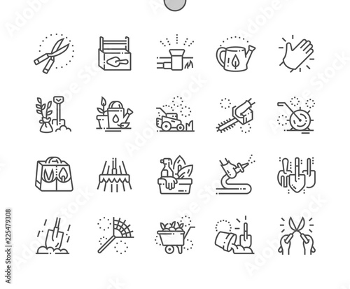 Landscaping equipment and tools Well-crafted Pixel Perfect Vector Thin Line Icons 30 2x Grid for Web Graphics and Apps. Simple Minimal Pictogram