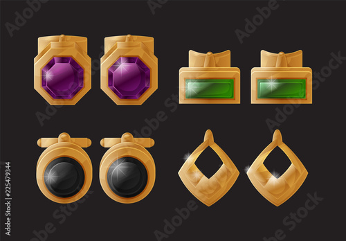 Ear Clips Golden Earrings Isolated on Black Vector