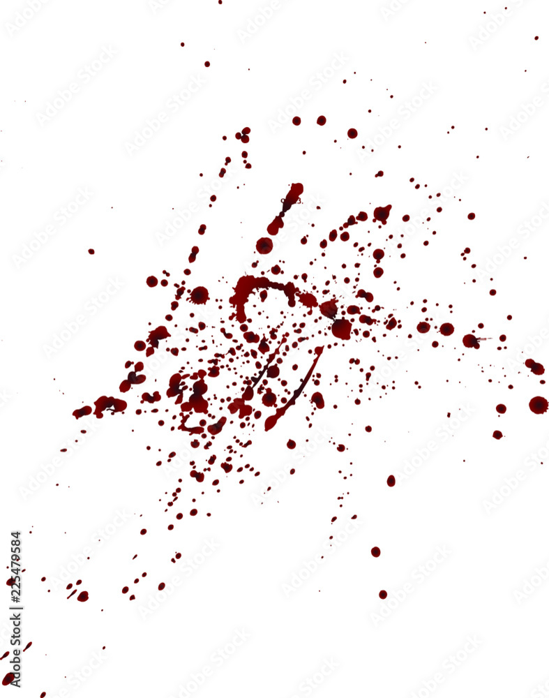 Realistic bloody splatters. Drop and blob of blood. Bloodstains. Isolated. Vector illustration isolated on white background. Red puddles