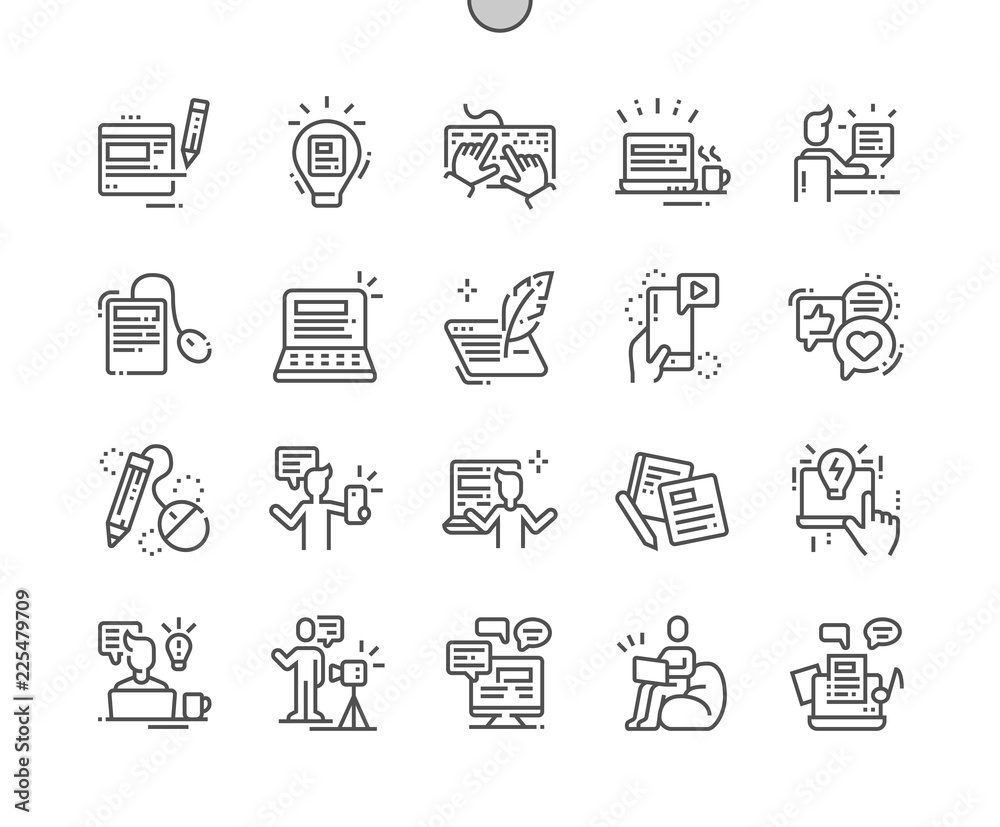 Blogging Well-crafted Pixel Perfect Vector Thin Line Icons 30 2x Grid for Web Graphics and Apps. Simple Minimal Pictogram