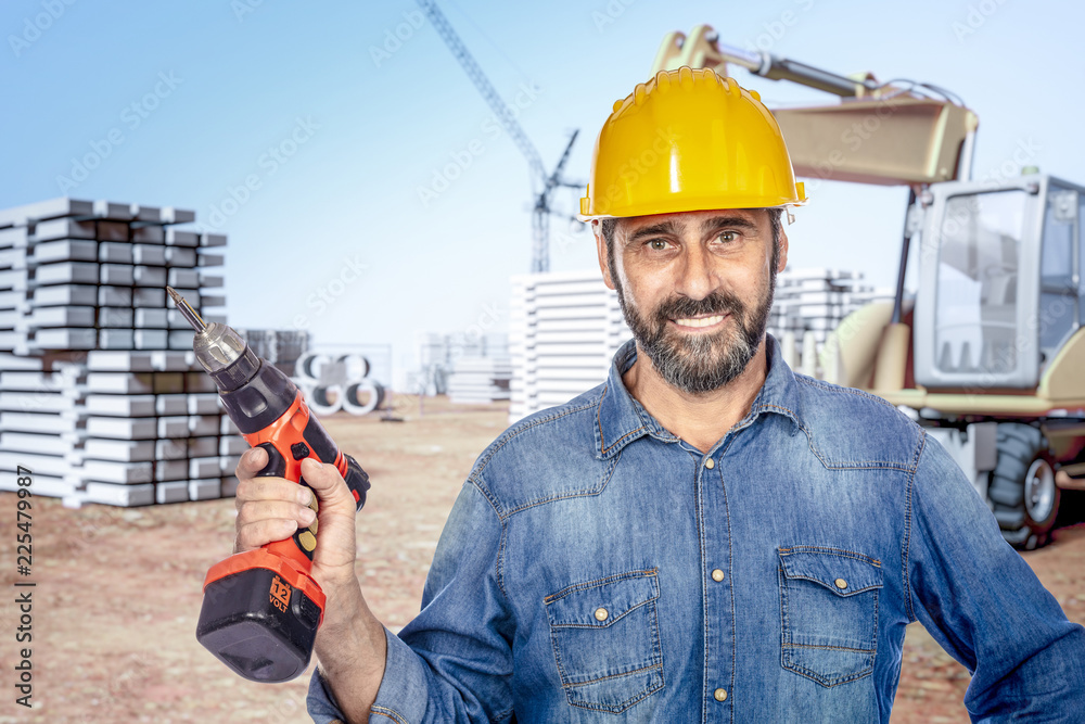 happy worker in construction site happy worker in construction site