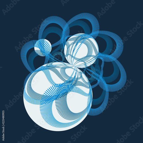abstract illustration with geometric entanglement of spheres in blue
