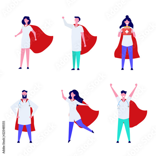 Super Doctor character set. Professional vector illustration in flat style.