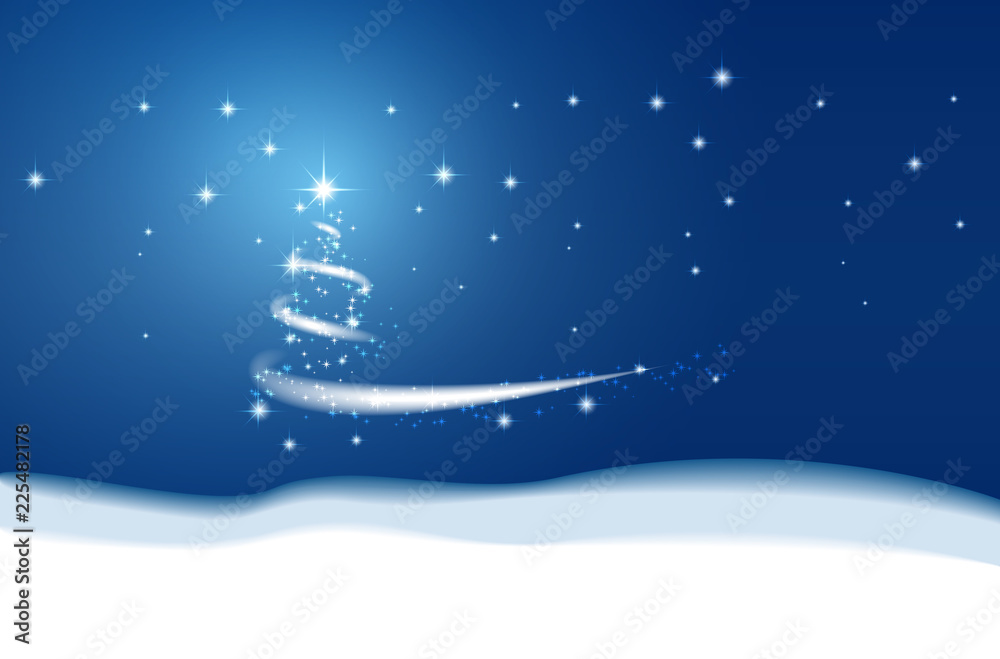 Christmas Blue background. Blizzard. Stars and snow