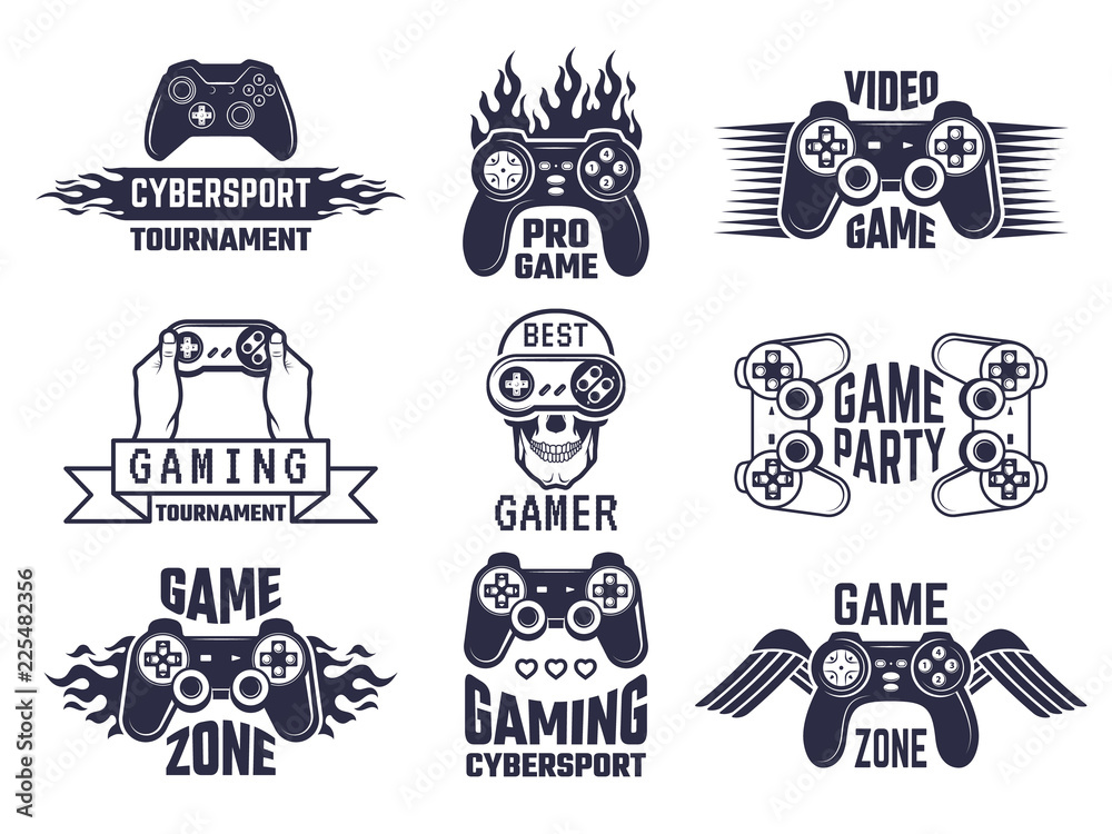Gaming logo set. Video games and cyber sport labels. Gamer emblem logo ...