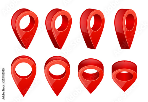 Realistic map pointers. Various symbols for gps navigation. Point position place, red pin for navigation, vector illustration