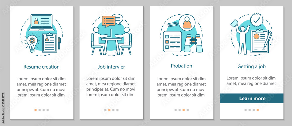 Getting new job process onboarding mobile app page screen with l Getting new job process onboarding mobile app page screen with l