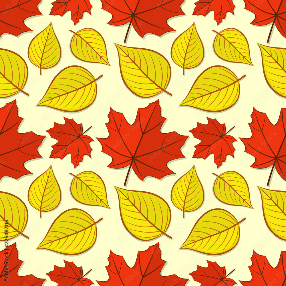 Seamless pattern with maple and linden autumn leaves. Vector illustration.