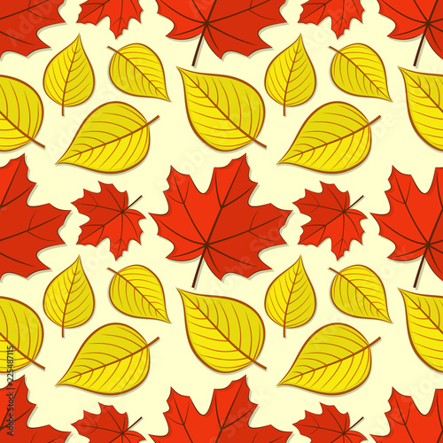 Seamless pattern with maple and linden autumn leaves. Vector illustration.