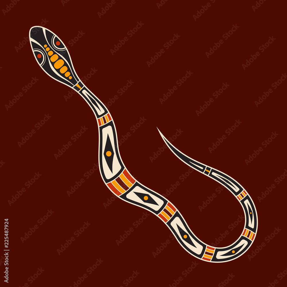 Snake. Aboriginal art style. Vector color illustration isolated on ...