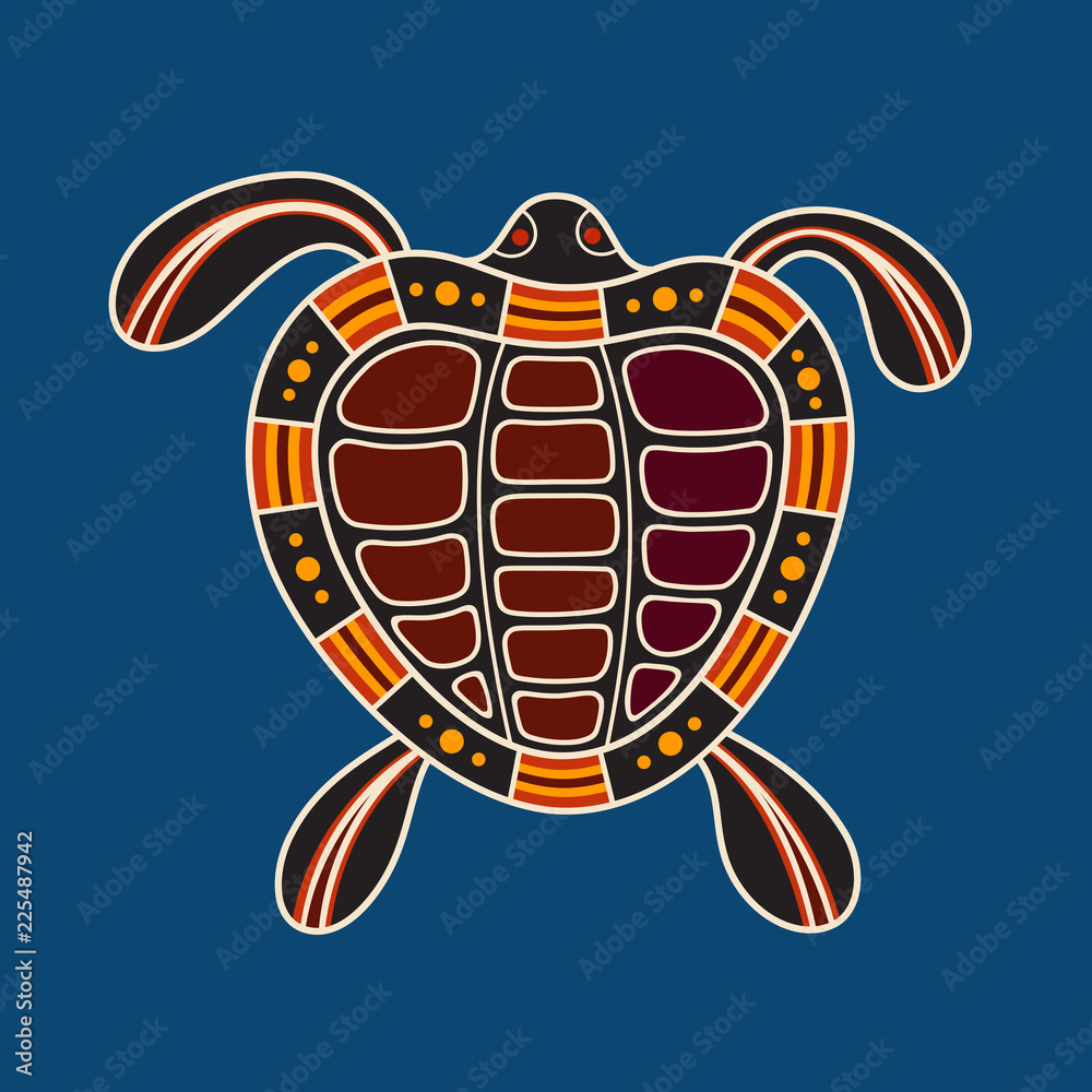 Turtle. Aboriginal art style. Vector color illustration isolated on ...