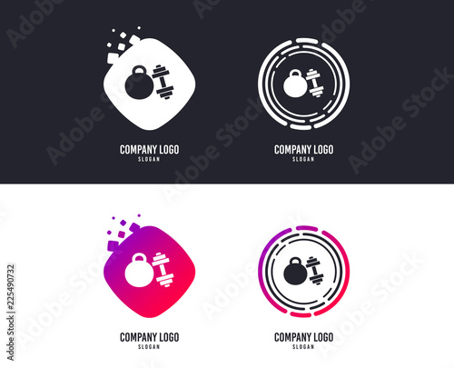 Logotype concept. Dumbbell with kettlebell sign icon. Fitness sport symbol. Gym workout equipment. Logo design. Colorful buttons with icons. Vector