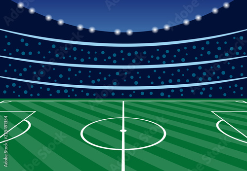 Football stadium with tribunes in the evening