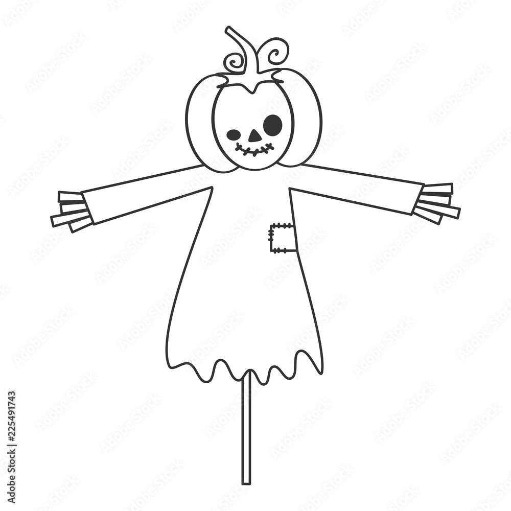 cute cartoon black and white halloween vector illustration with pumpkin