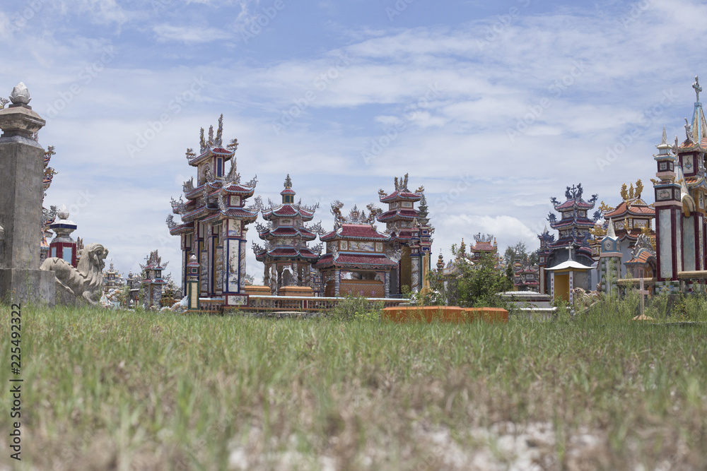 Naklejka premium An Bang Cemetery, City of Ghosts, tombs and details, Vietnam