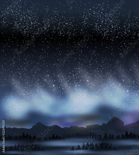 Dark Sky With Stars in Winter Night
