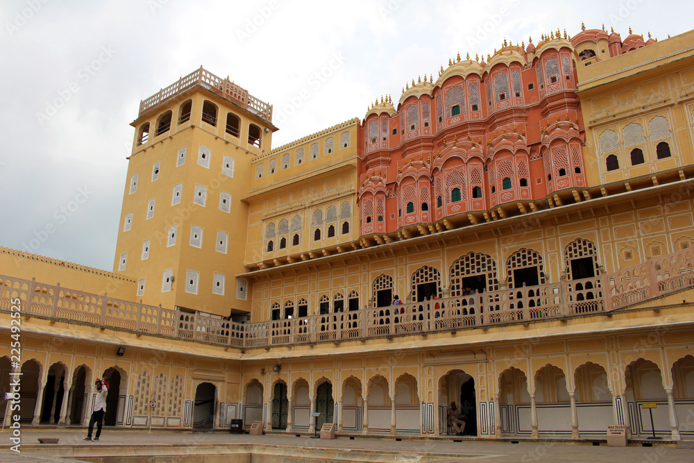 The detailed ornaments inside Hawa Mahal in Jaipur.